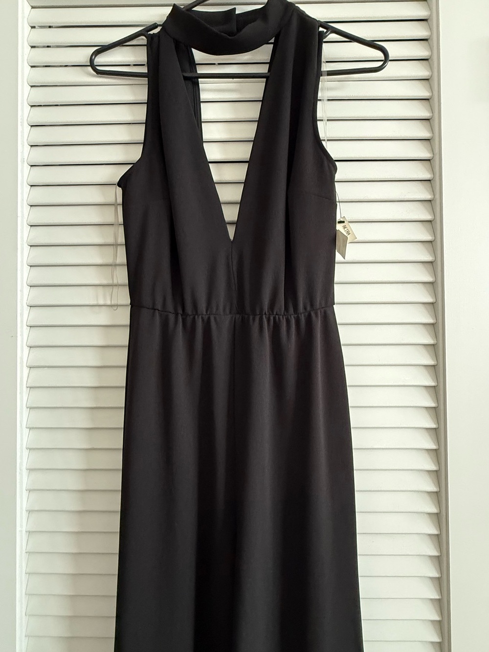 NWT Black Sleeveless V-Neck Jumpsuit with Choker Neckline
